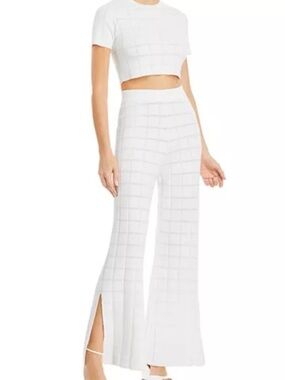 SOLID & STRIPED White High-Waist Grid Knit Wide-Leg Pants